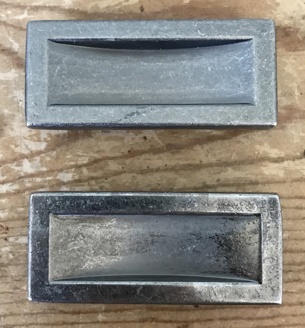 Set Pair 2 Vtg 70s Antique Brass Rectangular Drawer Pulls Handles 1.25” Centers